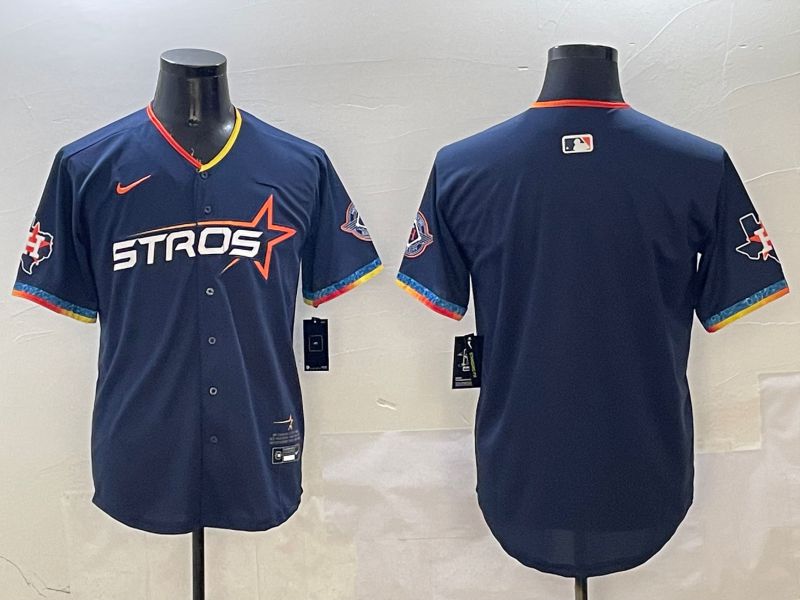 Men Houston Astros Blank Drak Blue Fourth generation Joint Name 2025 Nike MLB Jersey style 1->houston astros->MLB Jersey
